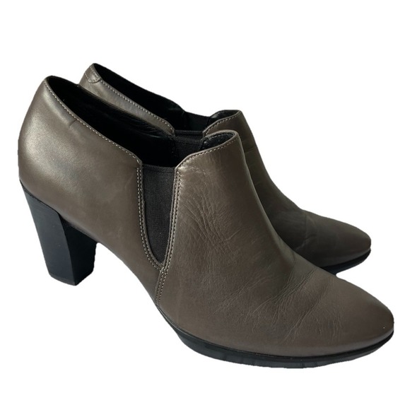 Ecco Heels Shape 55 Plateau Stack Pumps Shootie Slip On Gray Leather‎ Women 38 - Picture 1 of 11